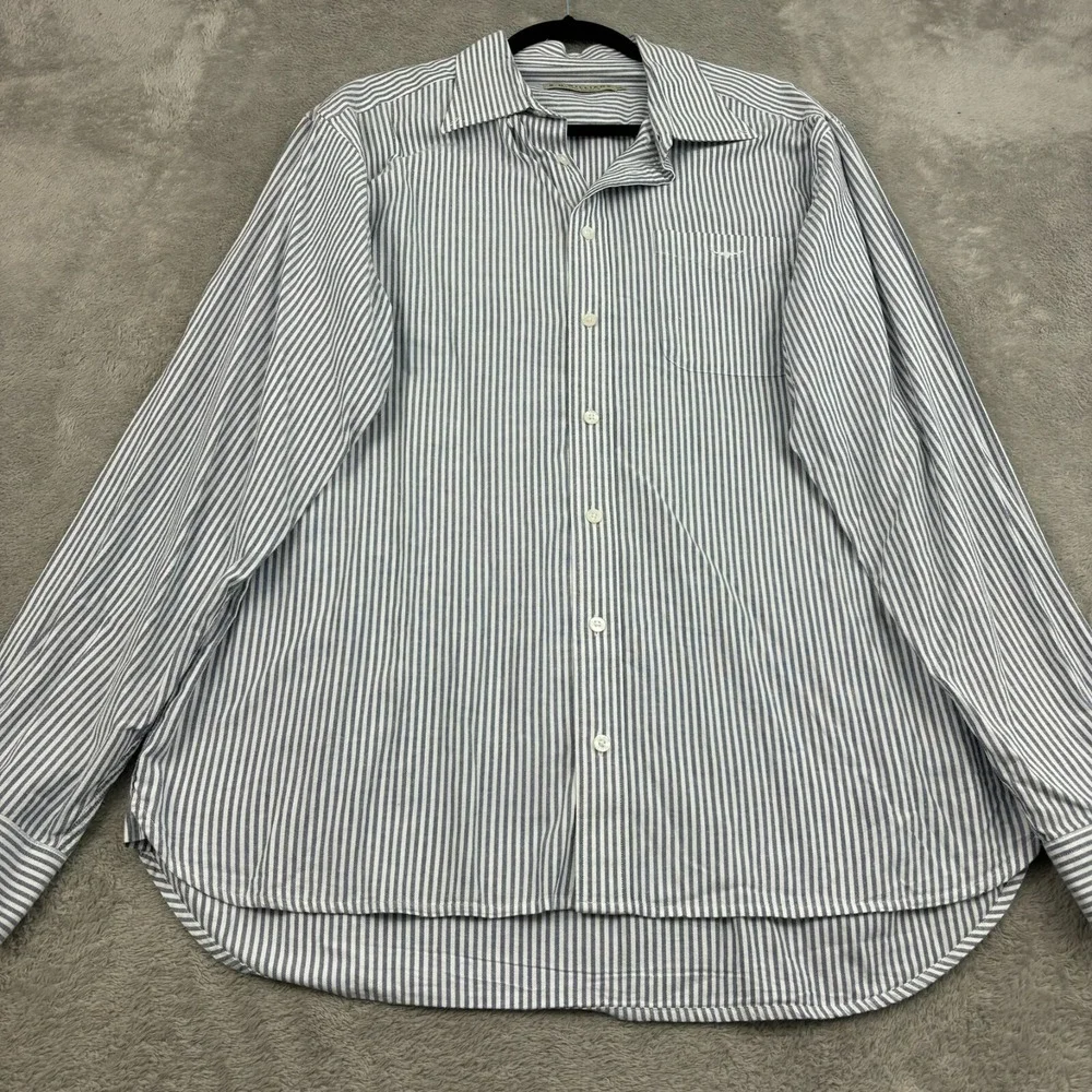 RM Williams Button Up Shirt Mens XXL‎ Blue Stripe Cotton Long Sleeve Casual Logo